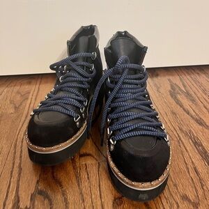 Free People Durango Black Boots with Blue Laces, NWOT